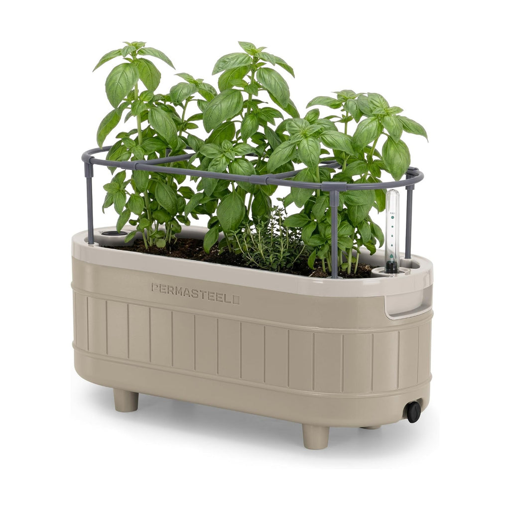 Permasteel Herb Garden Planter with Trellis Support, Self-Watering System with Water Level Indicator, Fits Multiple