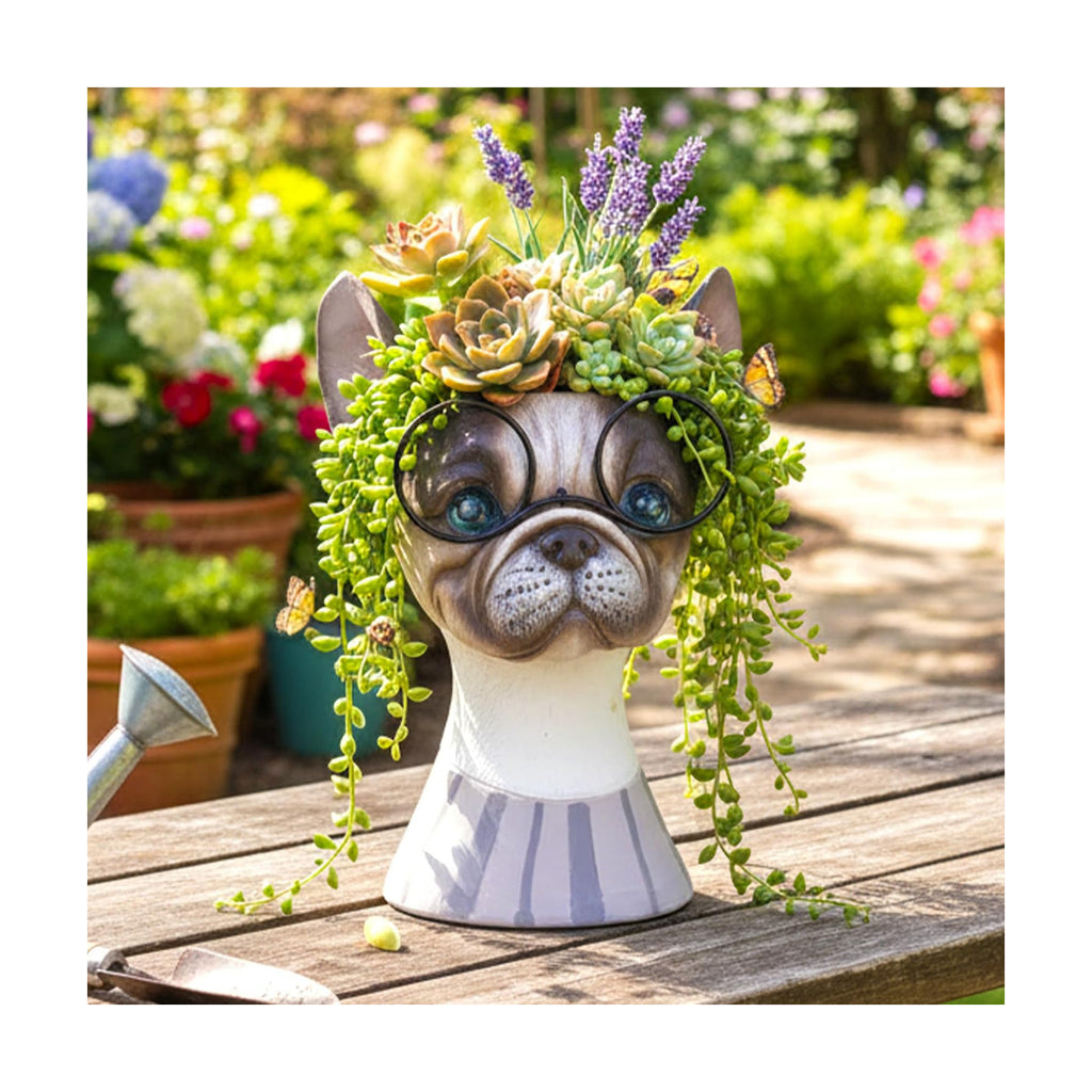 Made Funny Face Dog Flower Pots with Glasses - Standing Resin Planter Pot | YOUERDA; for Succulent & Trailing Plants