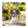 Made Funny Face Dog Flower Pots with Glasses - Standing Resin Planter Pot | YOUERDA; for Succulent & Trailing Plants