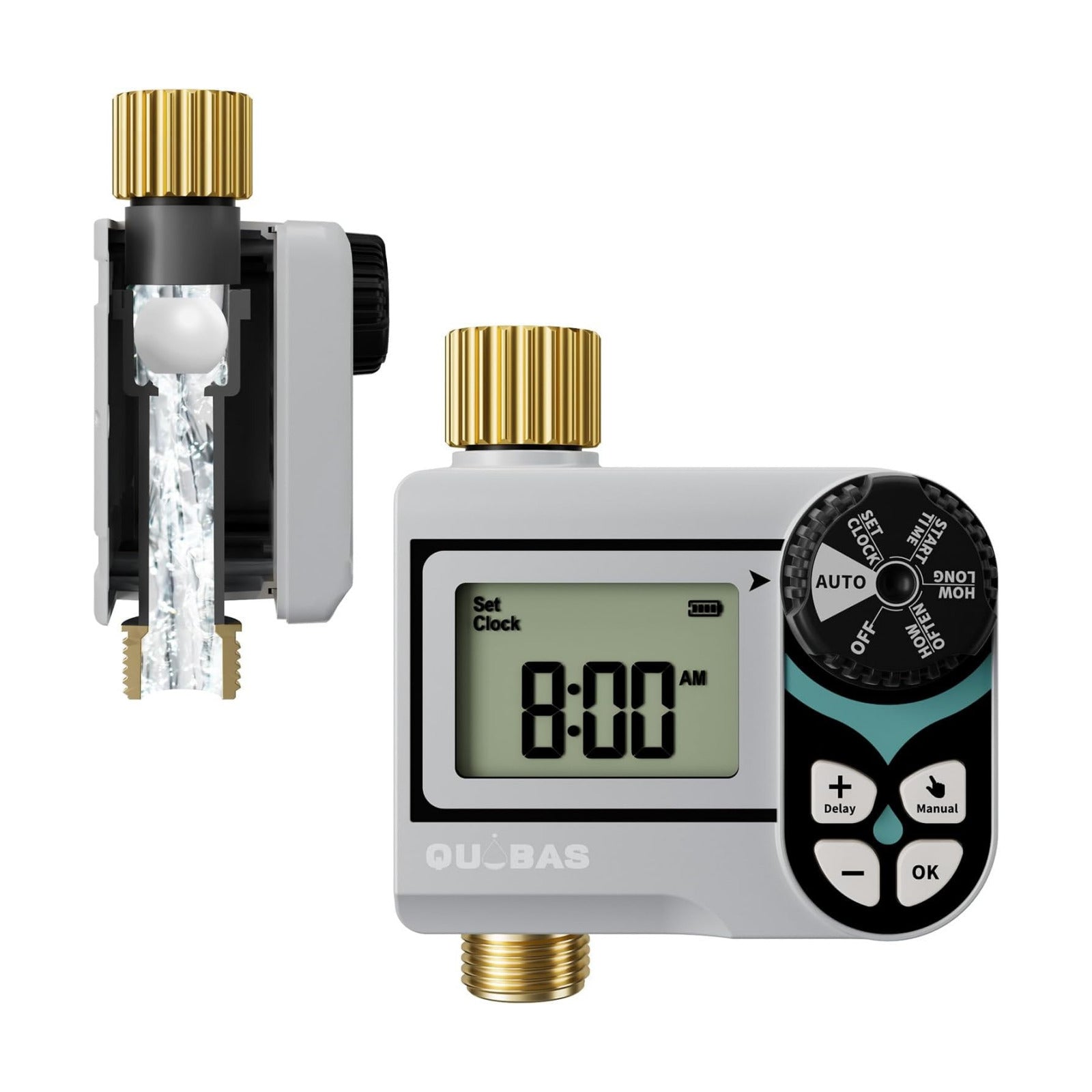 QUOBAS Zero Pressure Water Timer, Sprinkler Timer for Garden Hose Faucet | Brass Programmable Hose Timer, Rain