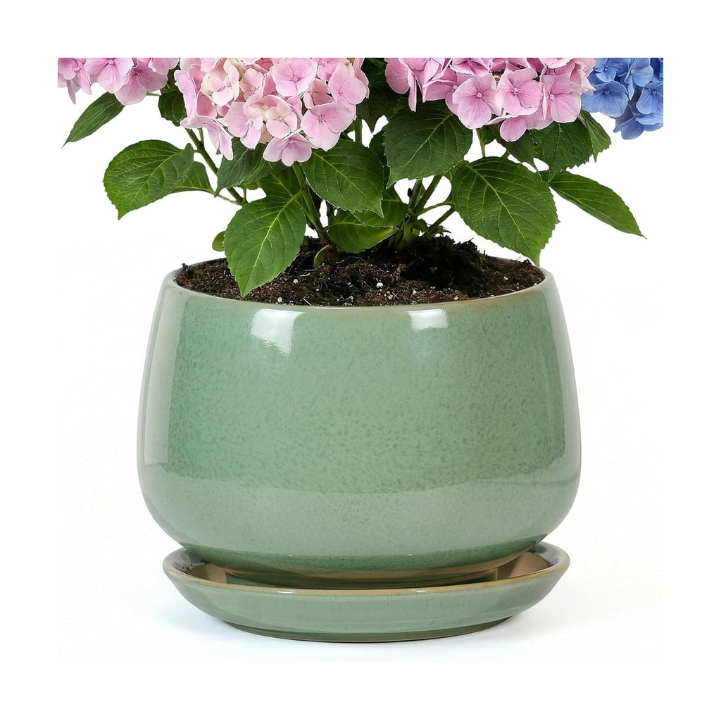 10.3 Inch Flower pots for Indoor Outdoor Plants with Saucer Drainage Leak-Proof Mesh, Ceramic Planter with Gardening