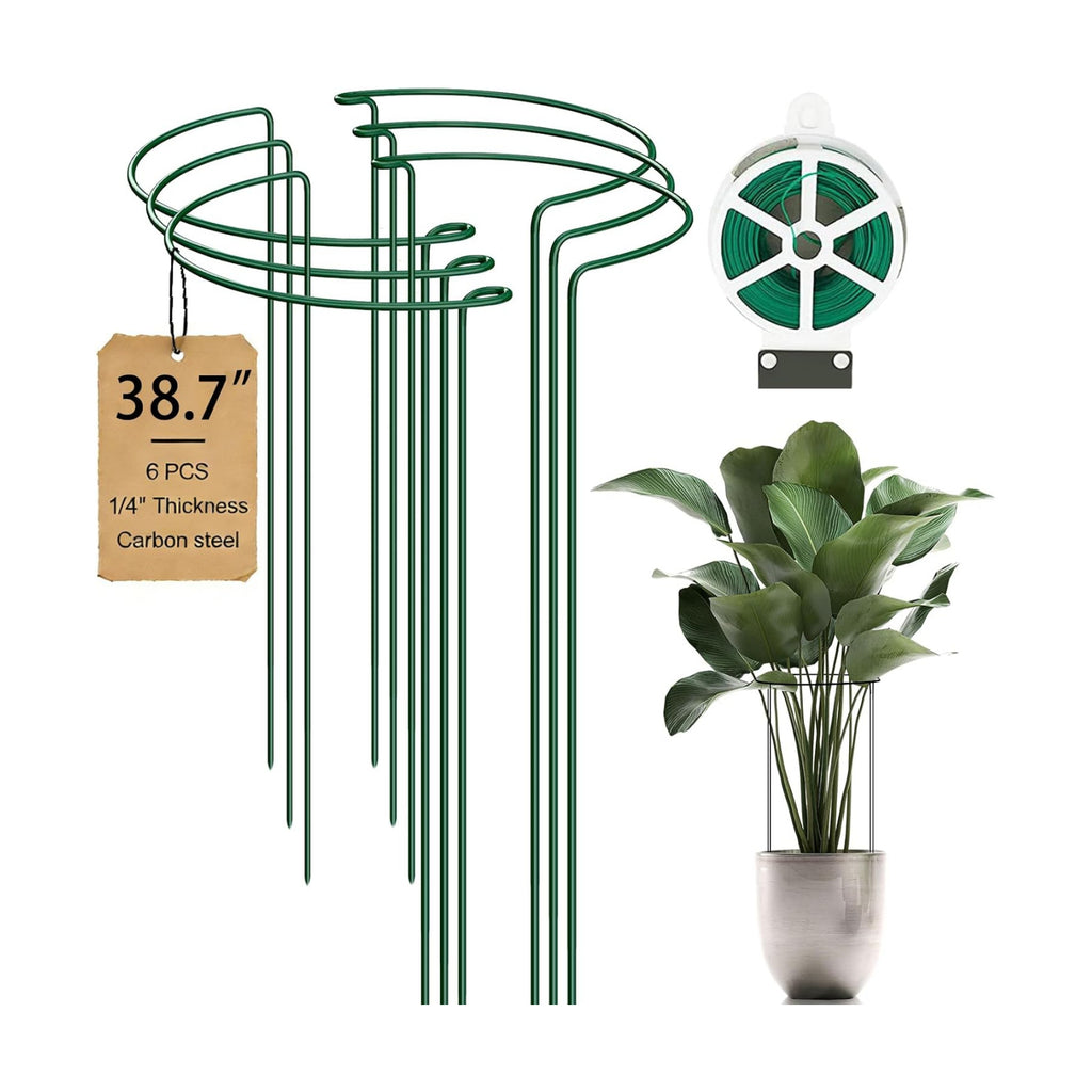 6-Pack 38.7” Plant Support Stakes, Steel Plant Cage & Peony Tomato Hydrangea Cage, Garden Stakes for Outdoor Plants