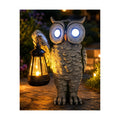 Solar Owl Garden Statue, Stone-Look Resin with Lantern | Glowing Eyes Auto Dusk Lighting Hand-Painted Finish