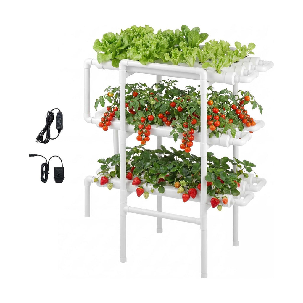 VEVOR Hydroponics Growing System Kit, 3-Tier 108 Sites UPVC Pipe Hydroponic Grow Kit with Timed Irrigation, Thickened