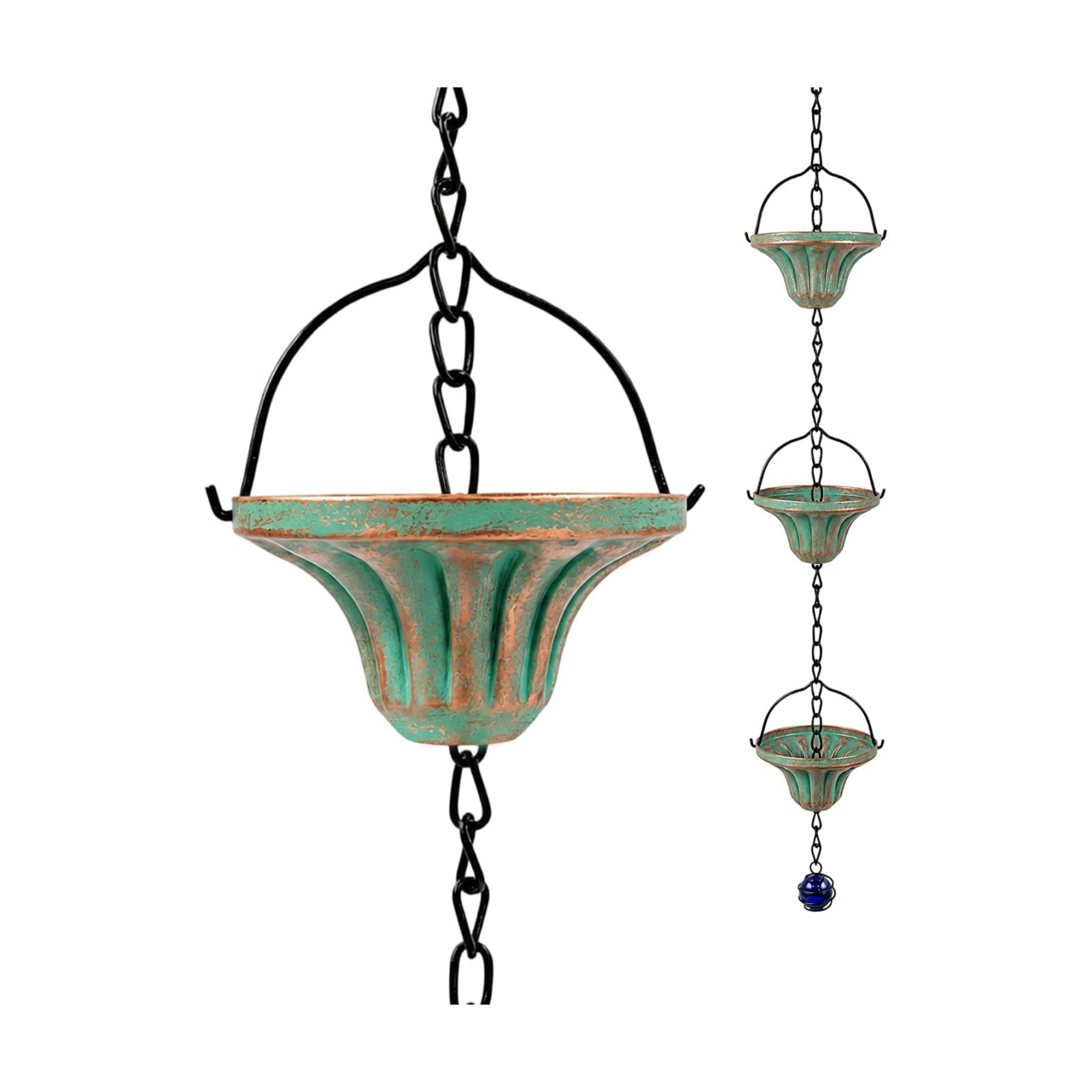Rain Catcher Chain Fluted Cup Metal Downspout Replacement | 8.6FT Length Rain Chain for Gutters 12 Metal Cups Crystal