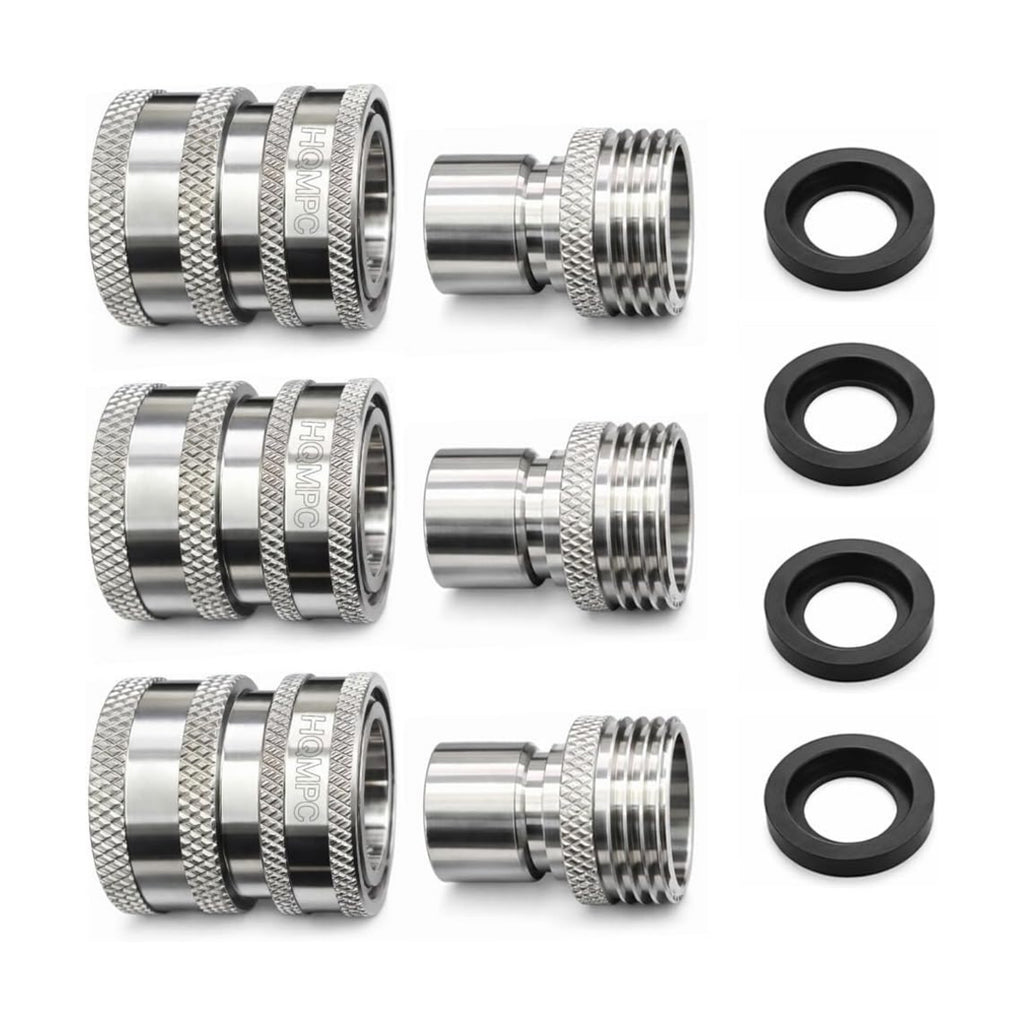 Stainless Steel Garden Hose Quick Connect Fittings 3 Set With 4 Gasket 3/4 inch GHT Stainless Steel 304 Garden Hose