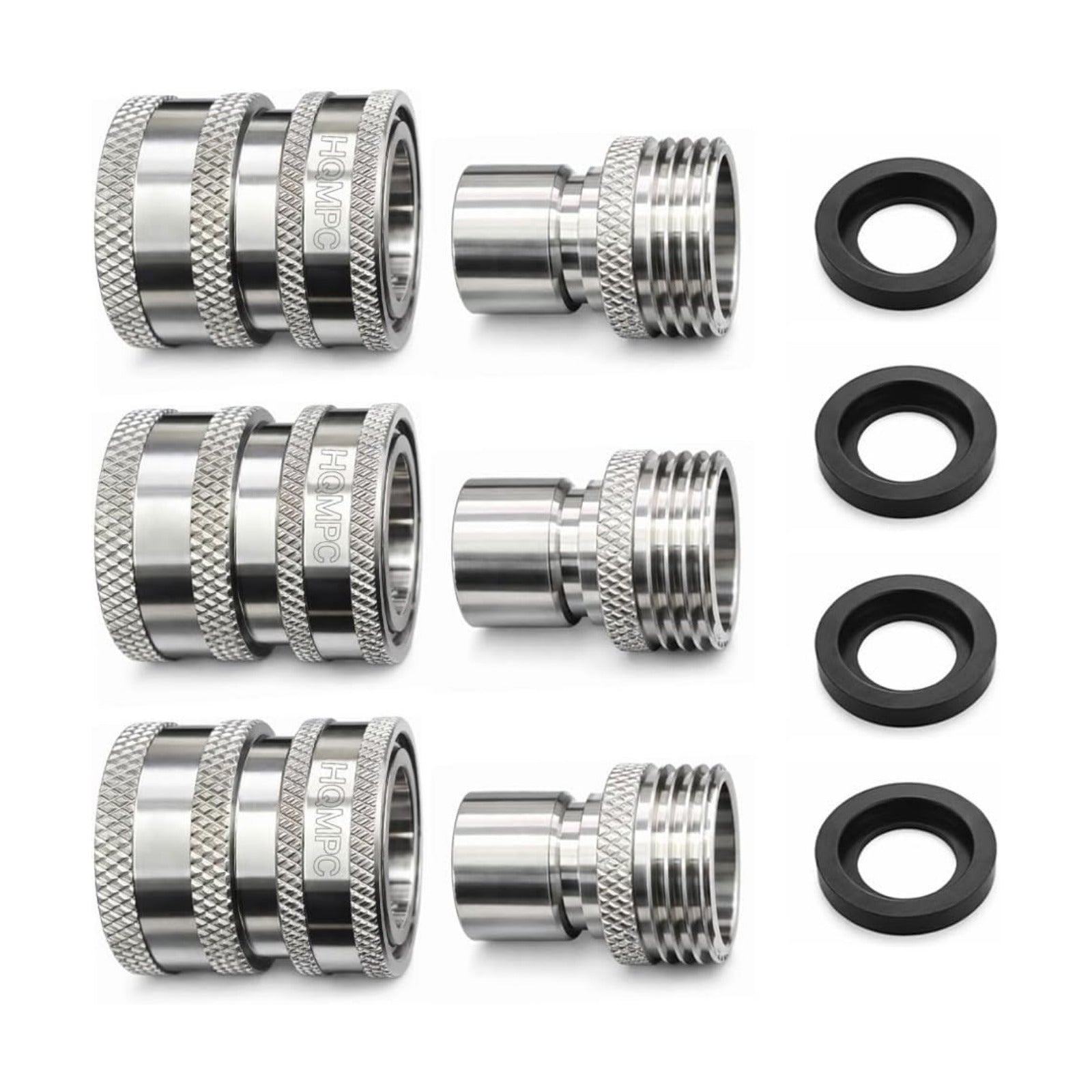 Stainless Steel Garden Hose Quick Connect Fittings 3 Set With 4 Gasket 3/4 inch GHT Stainless Steel 304 Garden Hose