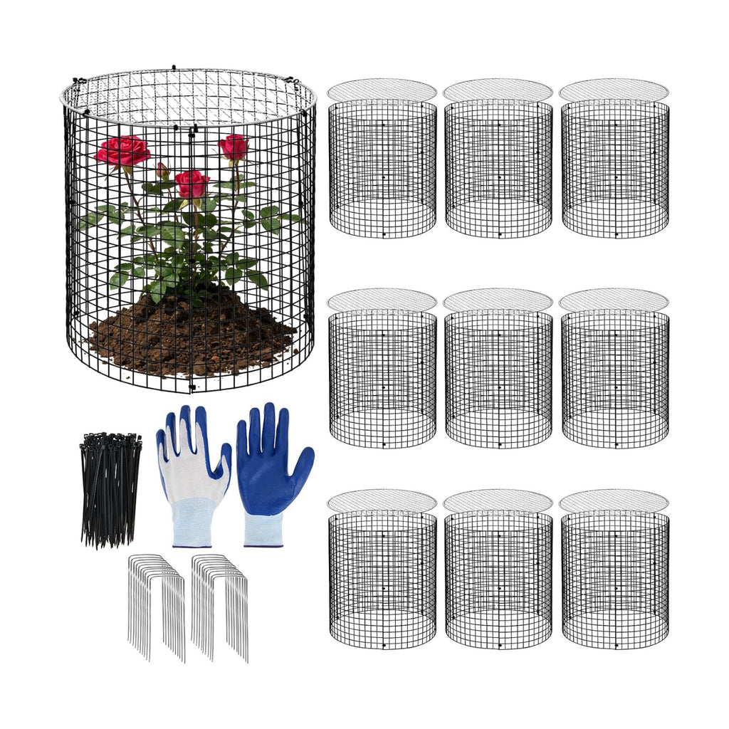 10 Sets 12"x 12" Garden Plant Protectors from Animals with Detachable Covers Metal Plant Cage Chicken Wire Cloche with
