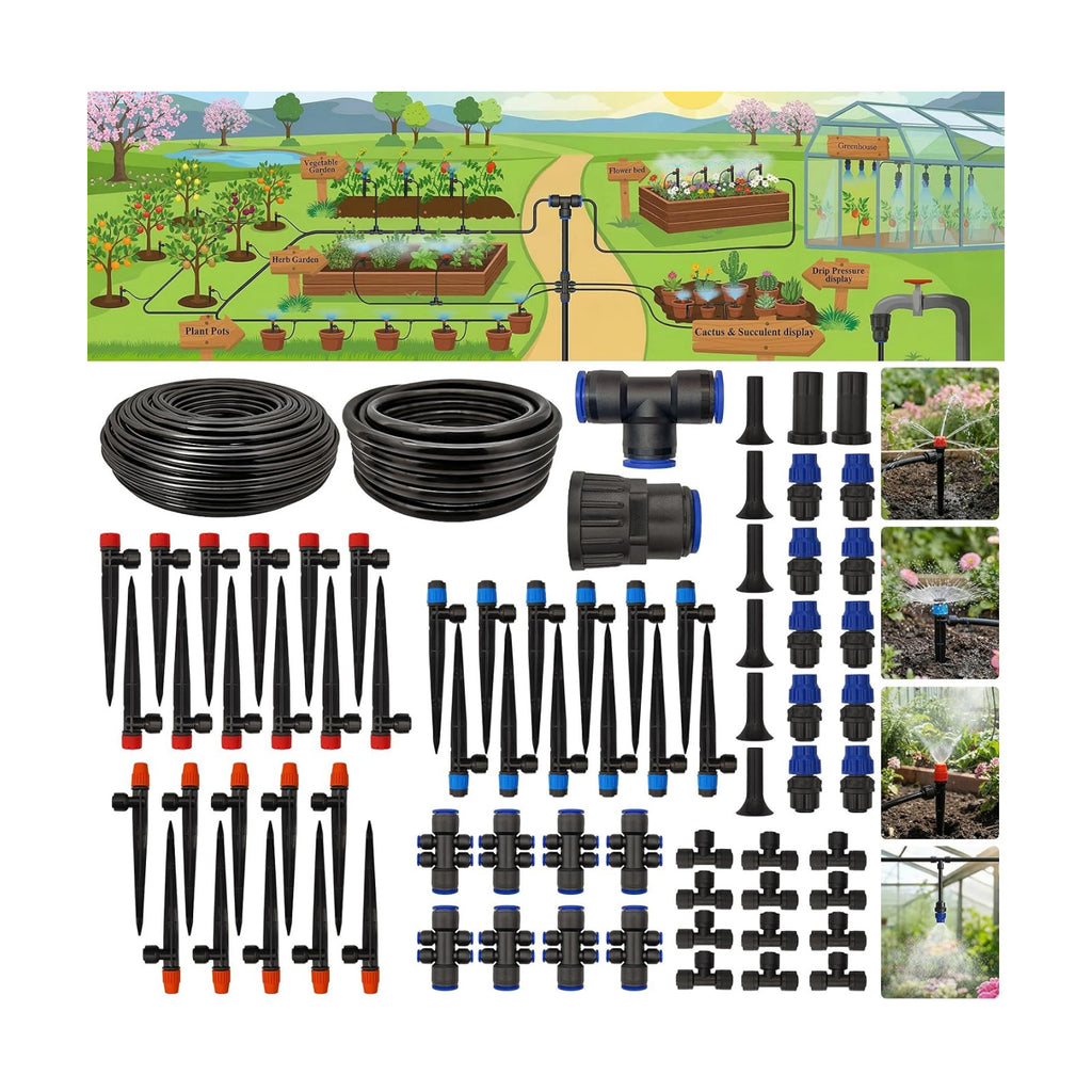 Drip Irrigation System 230FT Quick-Connect Drip Irrigation Kit with 1/4 inch 1/2 inch Irrigation Tubing Hose and