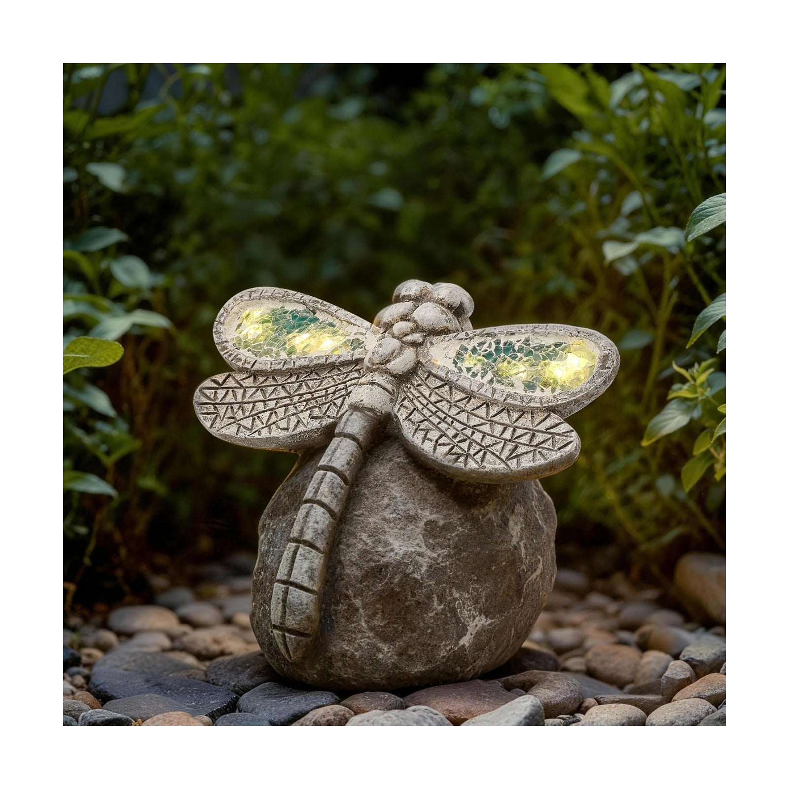 Solar Dragonfly Garden Statues & Light, Outdoor Resin Yard Figurine Decor | Solar Powered IP65 Waterproof Garden