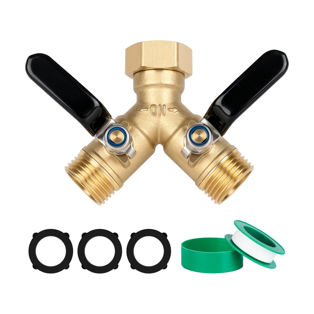 Garden Hose Splitter 2 Way,Brass 3/4" GHT with Long Handles | Heavy-Duty Brass Y Connector with Shut Off Valves,Water