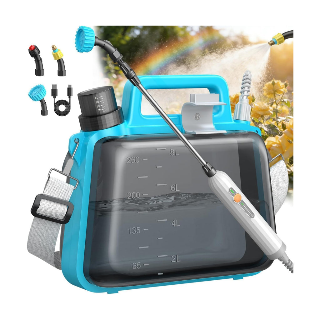 Battery Powered Garden Sprayer 2 Gallon, Electric Pump Sprayer with 3 Mist Nozzles, Rechargeable Handle, Telescopic