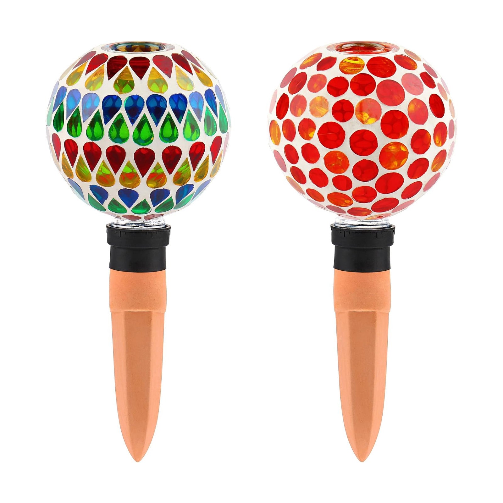 SAVENNA Mosaic Plant Watering Globes with Terracotta Spikes, 17oz Glass Self Watering Globes for Indoor & Outdoor