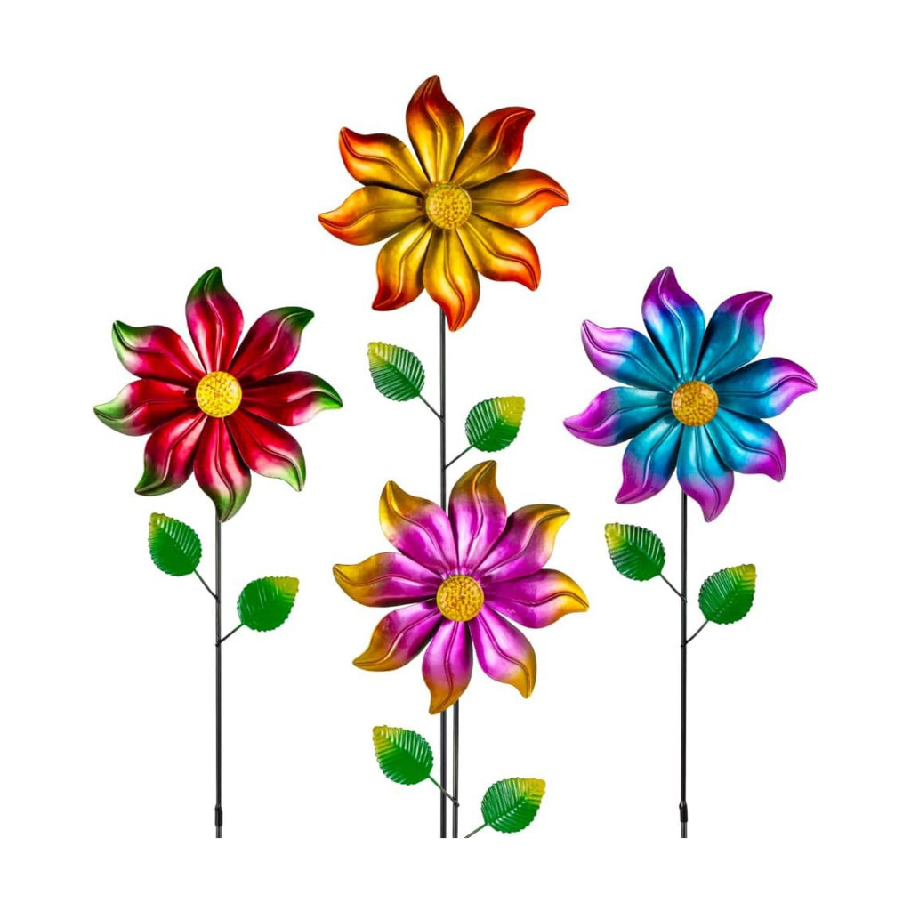 DREAMYSOUL 4 Packs Metal Flowers Wind Spinners Outdoor, Gradient Petals Metal Pinwheel for Yard and Garden Decor