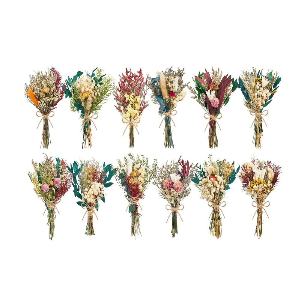 12/24PCS Handmade Dried Flower Bouquet with Stems Natural Dried Wildflowers 7.5 Inch Mini Dry Flowers for Vase Farmhouse Decor, Wedding Styling, Photography Props, Gift DIY(12pcs, Bright)