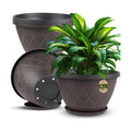 4 Pack 12 Inch Pots for Plants, Plastic Flower Pots with Faux-fence Texture | Modern Planter Pots with Saucers &