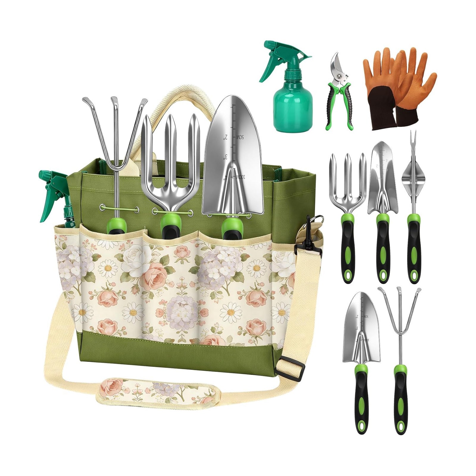 Gardening Tools Set with Floral Bag,Heavy Duty Stainless Steel Gardening Hand Tool with Rubber Non-Slip