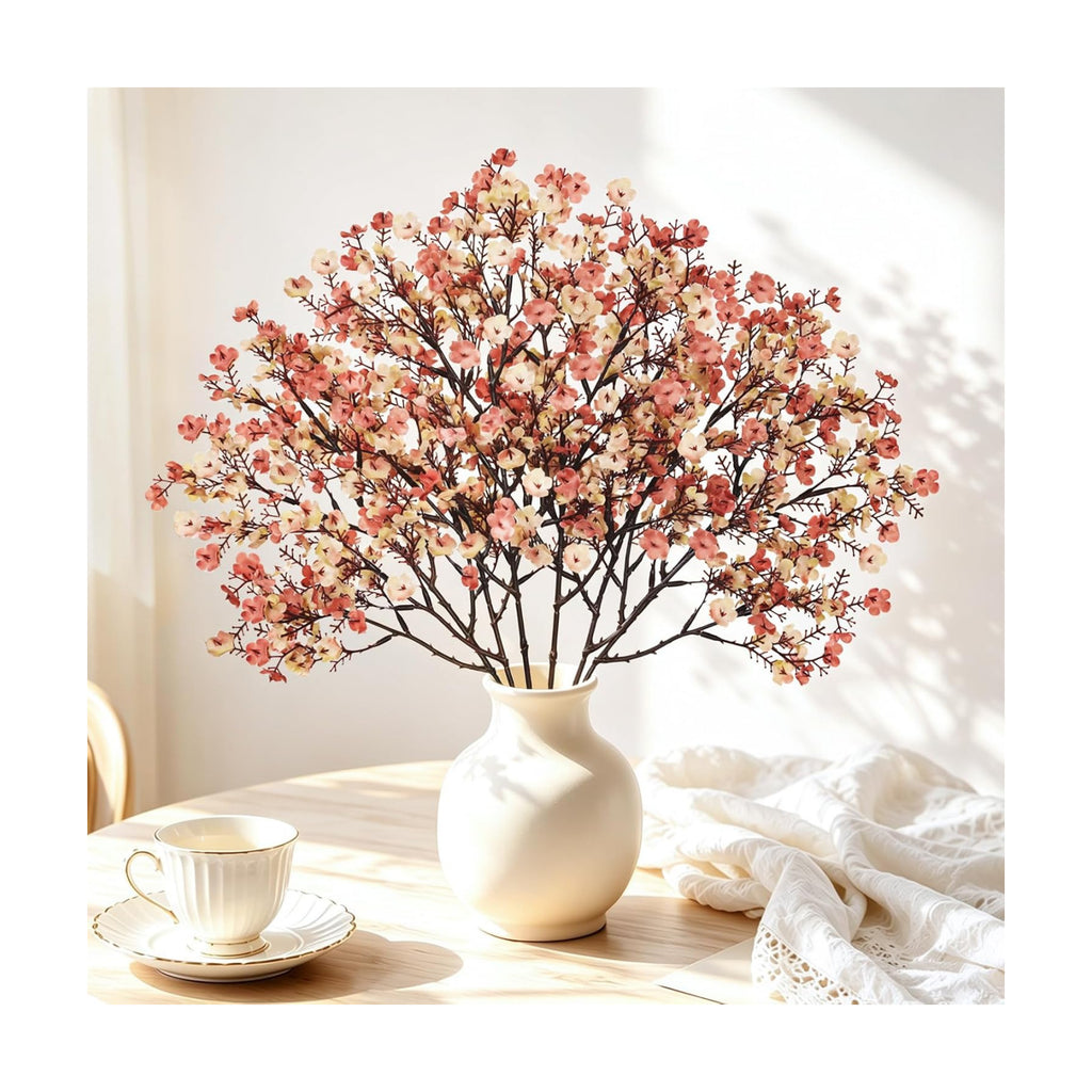 6Pcs Baby's Breath Artificial Flowers, Silk Gypsophila Stems, Beige Brown