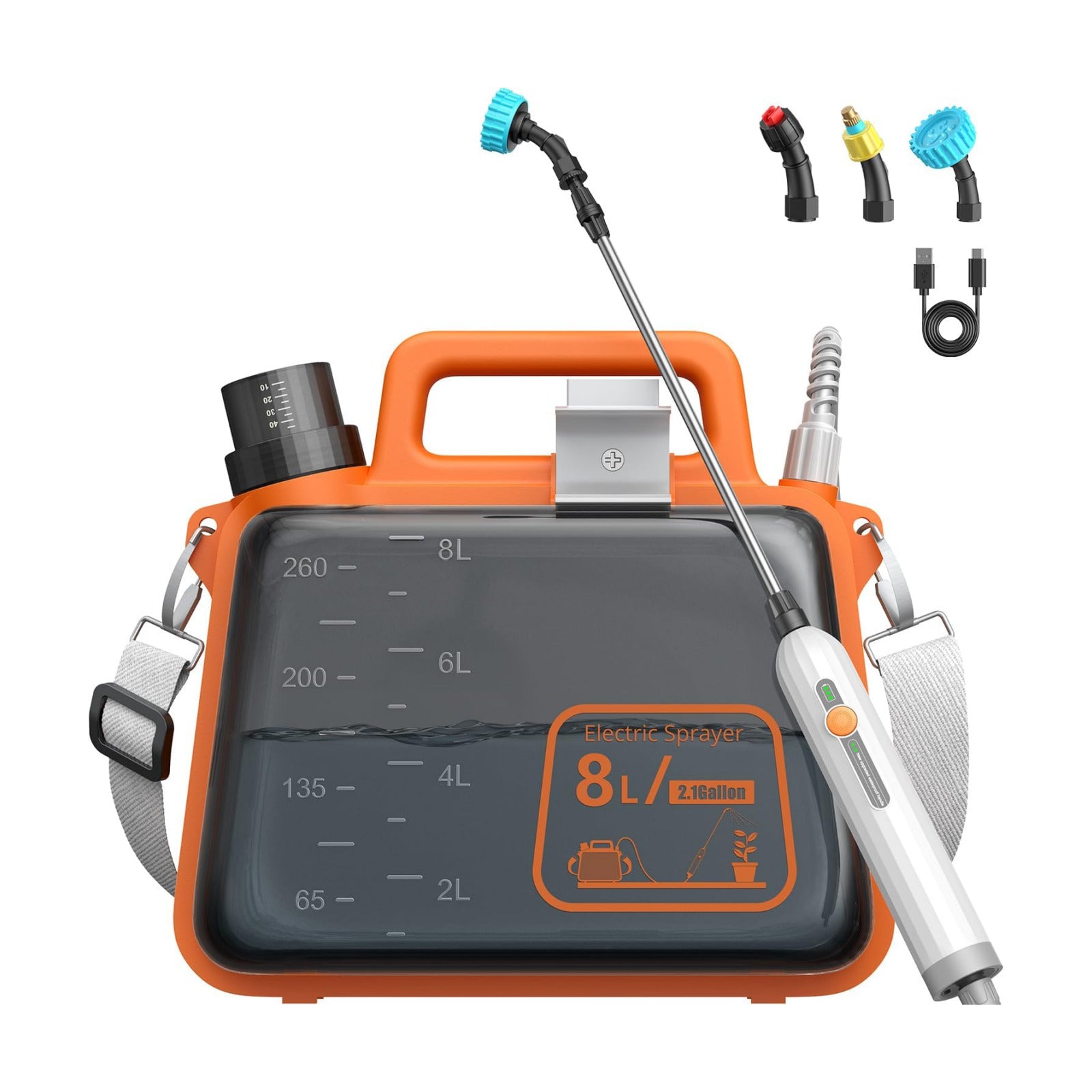 2 Gallon Electric Garden Sprayer, Battery Powered Weed Sprayer with Telescopic Wand, 3 Adjustable Nozzles, Garden