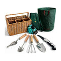 Garden Tool Set, Wicker Basket, Raised Bed Gardening, Women's Garden Gift | All-in-one gardening kit, wooden-handle