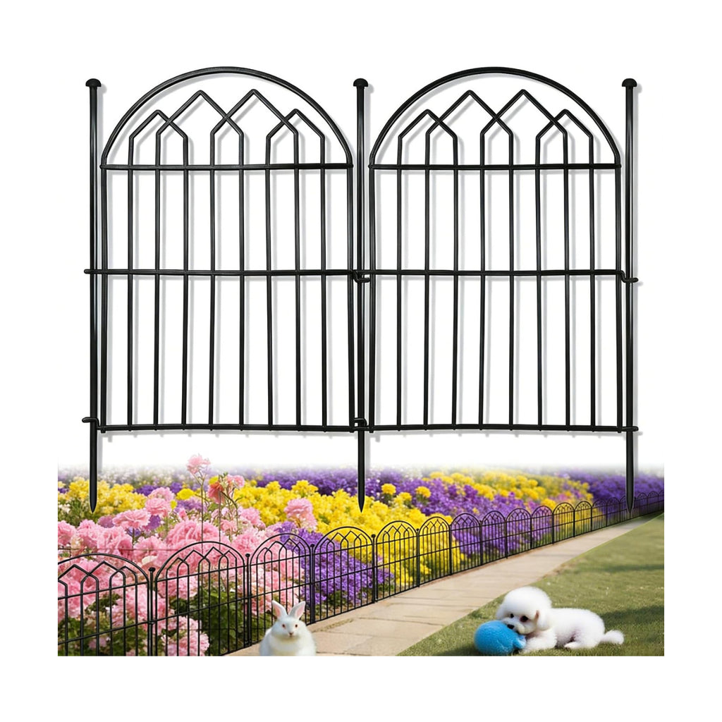 Decorative Garden Fence 17in x 10.8ft (10 Panels), Rustproof Metal No Dig Arched Garden Border Fencing with Stakes