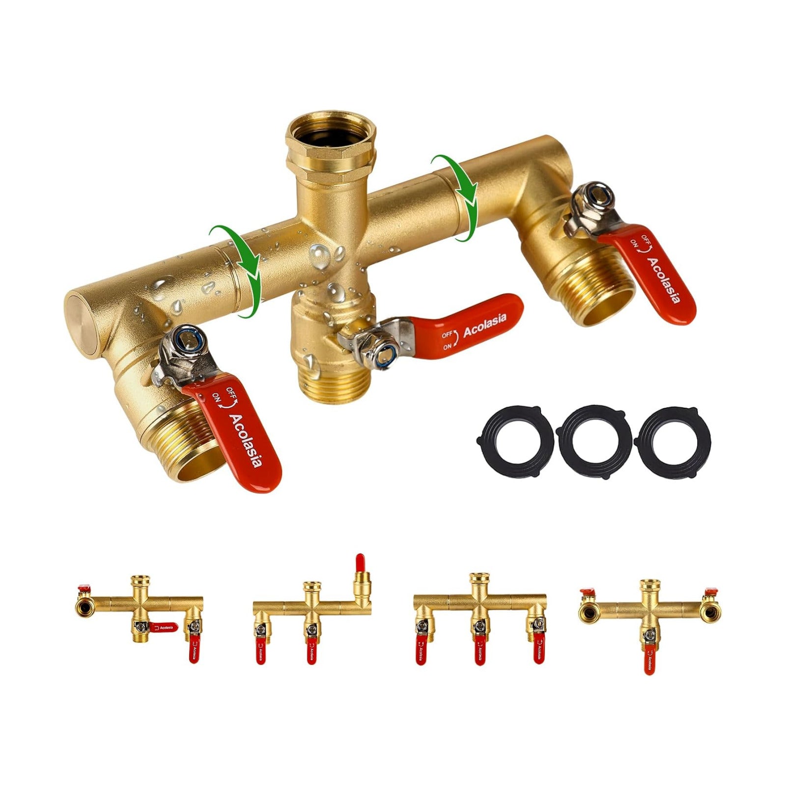 Hose Splitter 3 Way Heavy Duty Brass Garden Hose Splitter with 360° Rotatable, 304 Stainless Steel Long Handle Outdoor