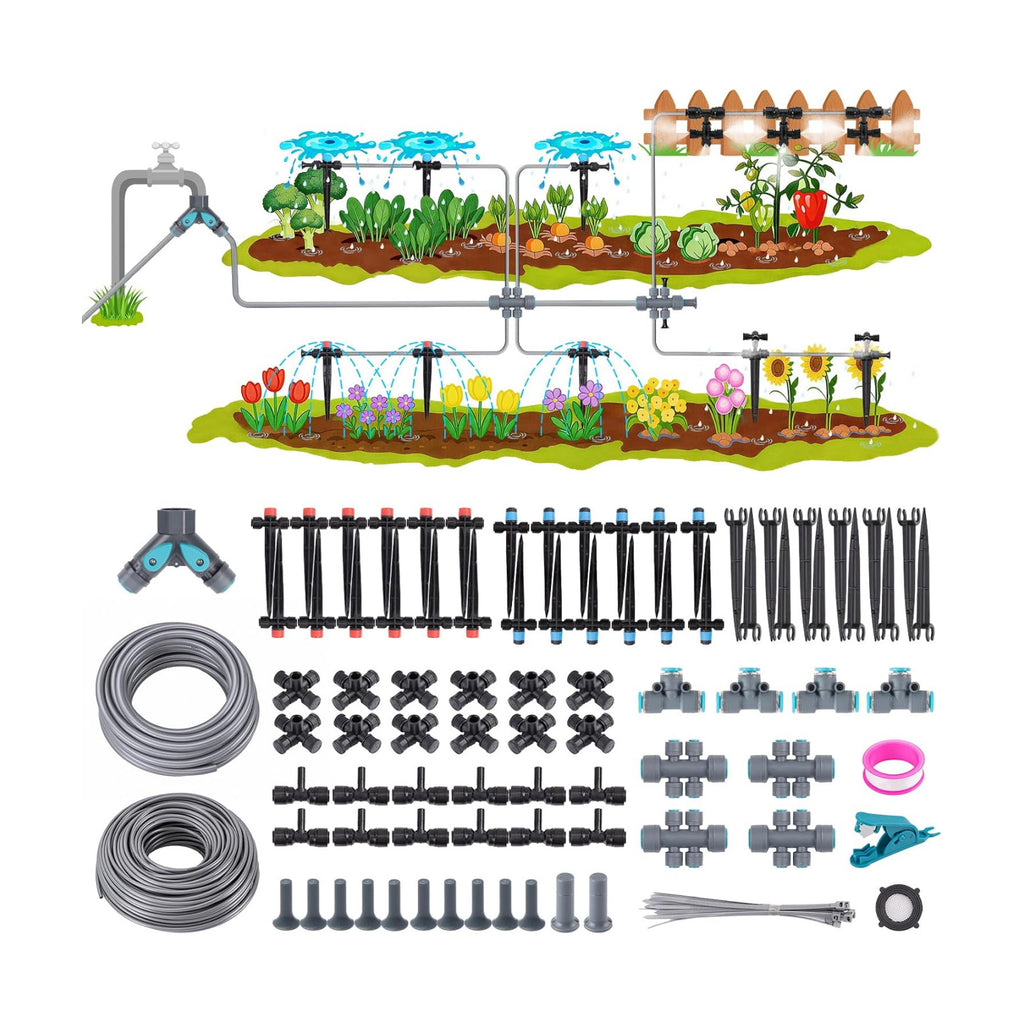 240FT Drip Irrigation System Garden Watering System-Quick-Connect | 1/4" & 1/2" Fast-Lock Tubing, Adjustable Nozzles