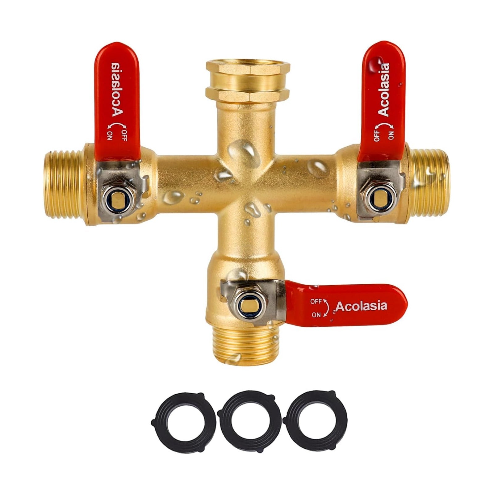 Hose Splitter 3 Way Heavy Duty Brass Garden Hose Splitter with 304 Stainless Steel Long Handle Outdoor Full Flow Hose