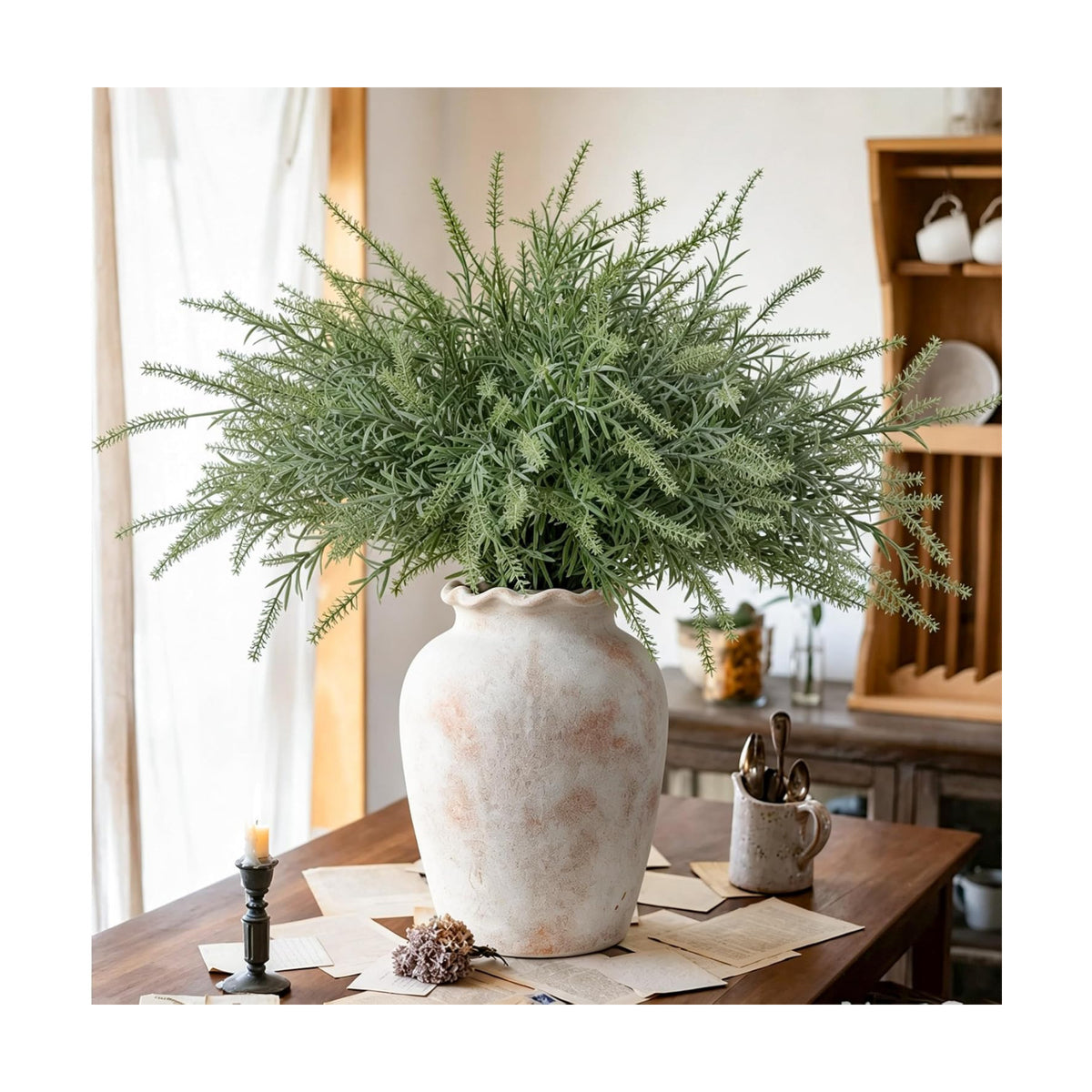 HyeFlora Artificial Outdoor Plants for Spring Summer Decoration,10PCS Fake Greenery Plants Stems Faux Rosemary Bush Grass Sprigs Branches DIY for Festival Home Kitchen Garden Farmhouse Office Decor