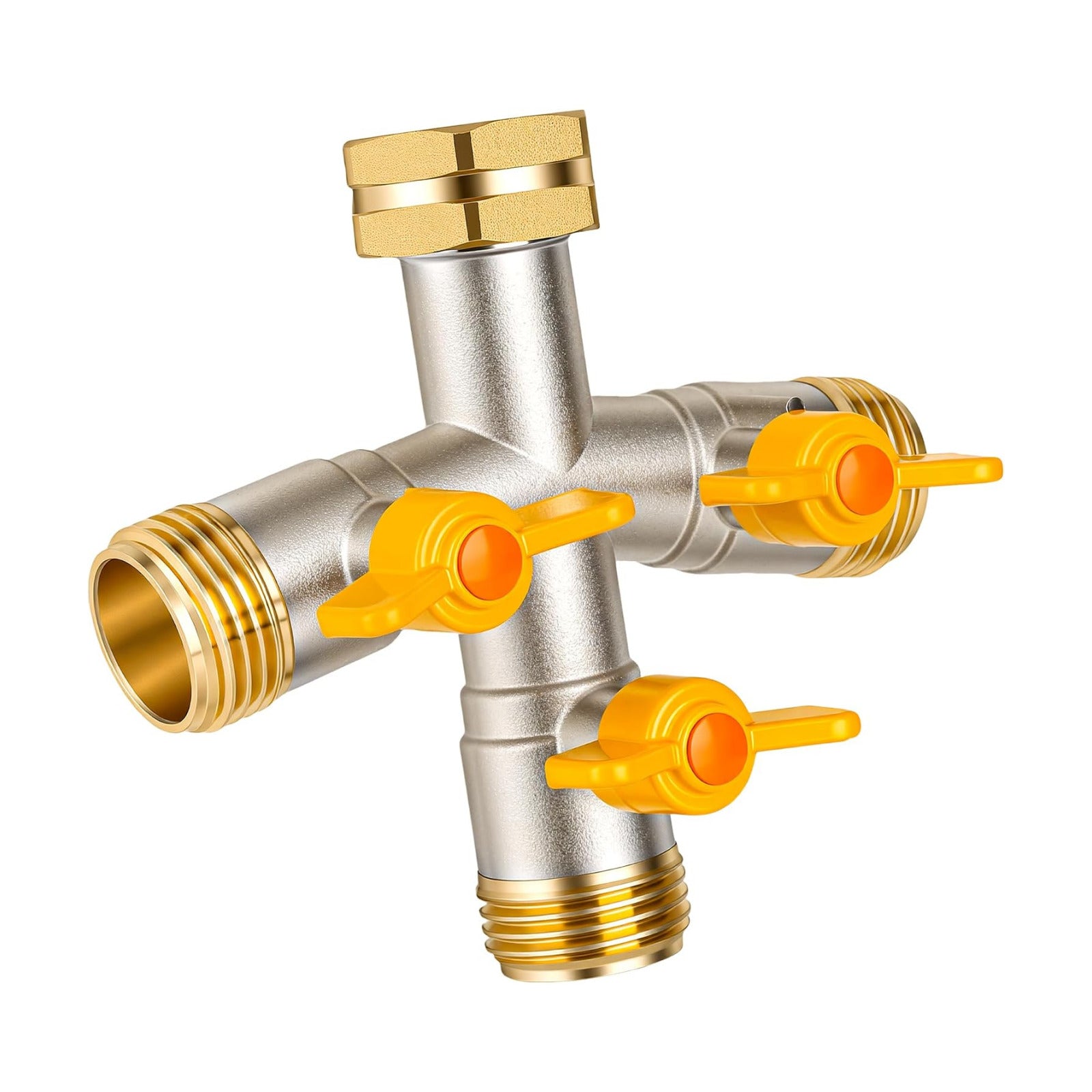 Hose Splitter 3 Way, High Flow Garden Hose Splitter, 3/4” Ght Inlet Brass Heavy Duty Hose Converter, water 3 Way Faucet