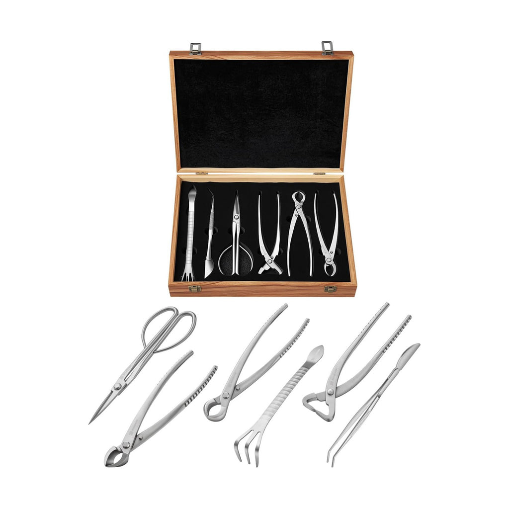 Bonsai Tool Set 6PCS with Wood Box, Stainless Steel Bonsai Tools | Concave Cutter, Knob Cutter, Pruning Shears, Trunk