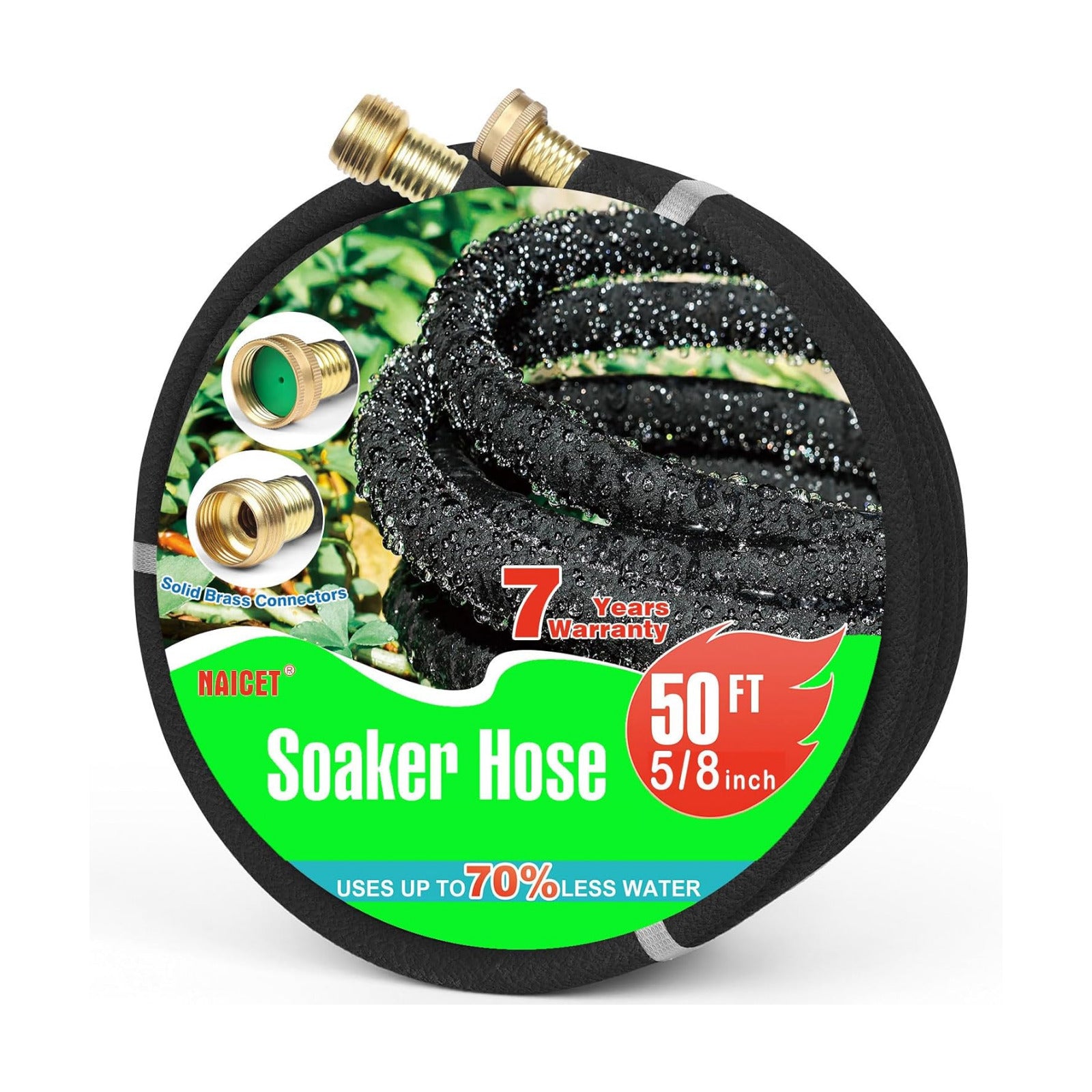 5/8" 50FT Round Soaker Hose for Garden Lawn Vegetable Tree Watering | Heavy Duty Rubber Drip Irrigation Tube, Solid