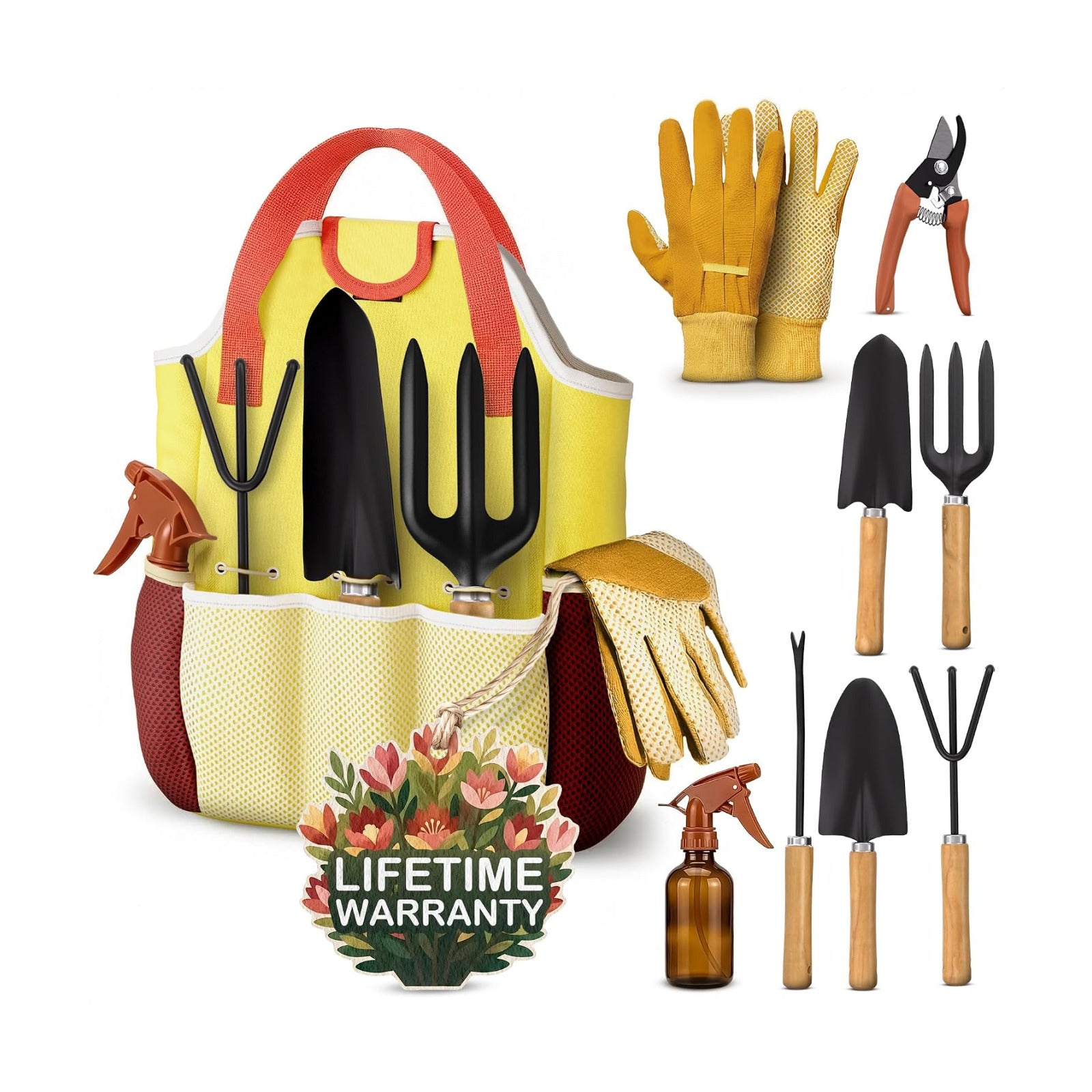 10 Pcs Gardening Tool Set for Women, Rust-Resistant Steel, Tote Bag | Garden Tools Set for Plant Care, Digging