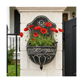 Vintage Distressed Black Metal Wall Planter, Rustic Hanging Pocket Planter with Scrollwork & Scalloped Design