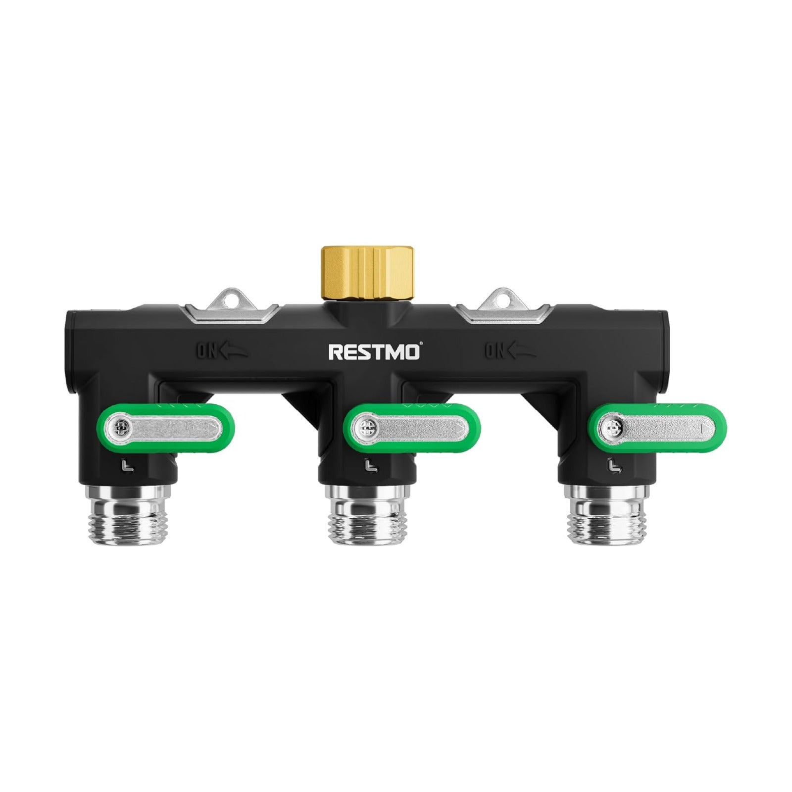Restmo 3 Way Garden Hose Splitter Heavy Duty 100% Metal Body | Full Flow Design with Oversized Ball Valve, Outdoor
