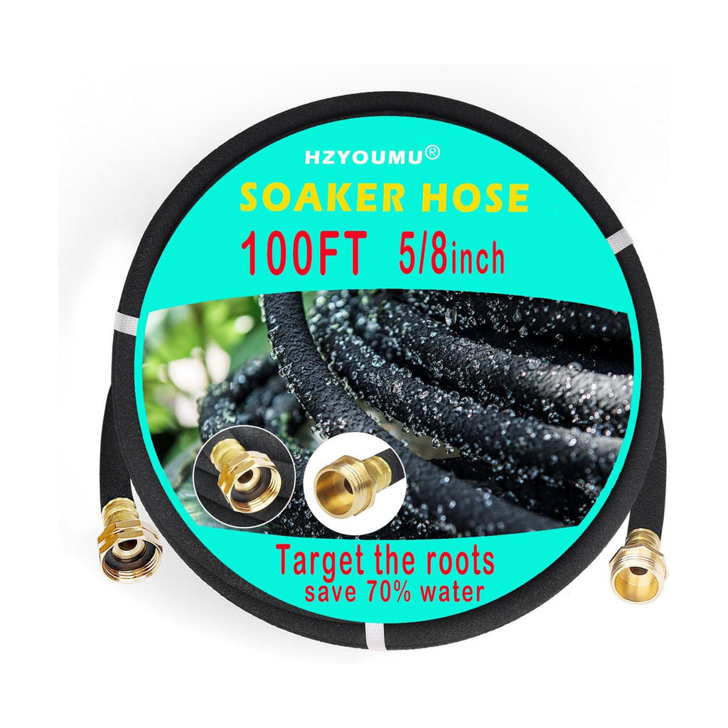 5/8 Inch 100 FT Soaker Hose for Garden, Lawn Irrigation | Solid Brass Connectors, Leakproof Design, Efficient Root
