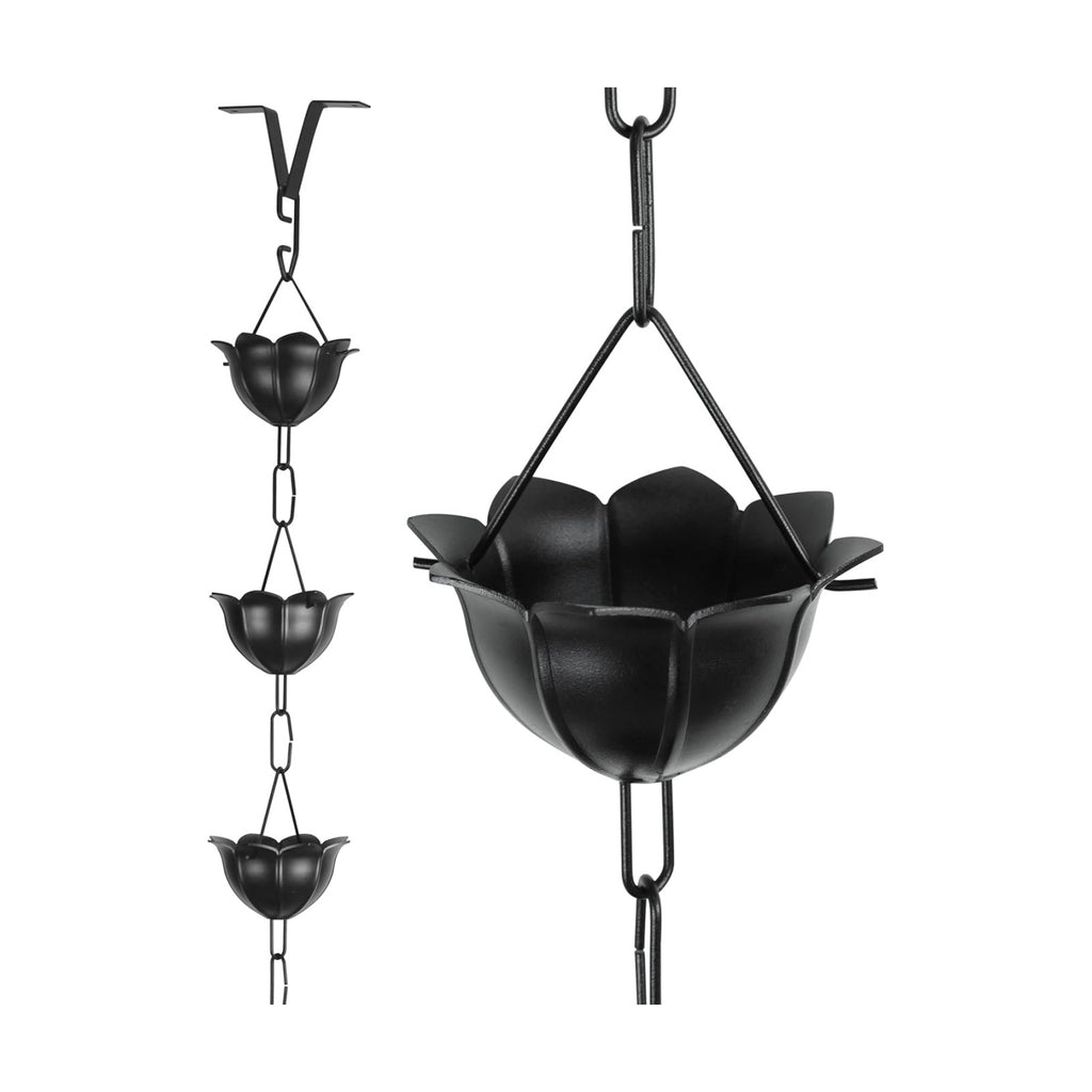 Gardzen Aluminum Rain Chain for Gutter | 8.5 Feet Decorative Rainchain with 13 Flower Cups, Heavy Duty Outside Rain