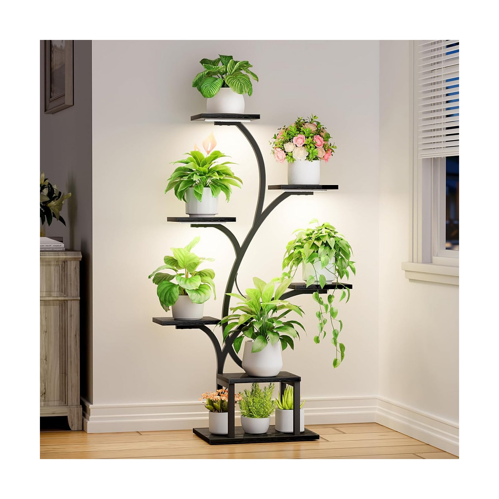 BACEKOLL Plant Stand Indoor with Grow Light, 7 Tier 49" Lighted Plant Shelf | Tree-Shaped Tall Holder with Full