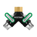 RESTMO 2 Way Garden Hose Splitter Heavy Duty Full Metal Body | Full Flow Design with Oversized Ball Valve, Y Outdoor