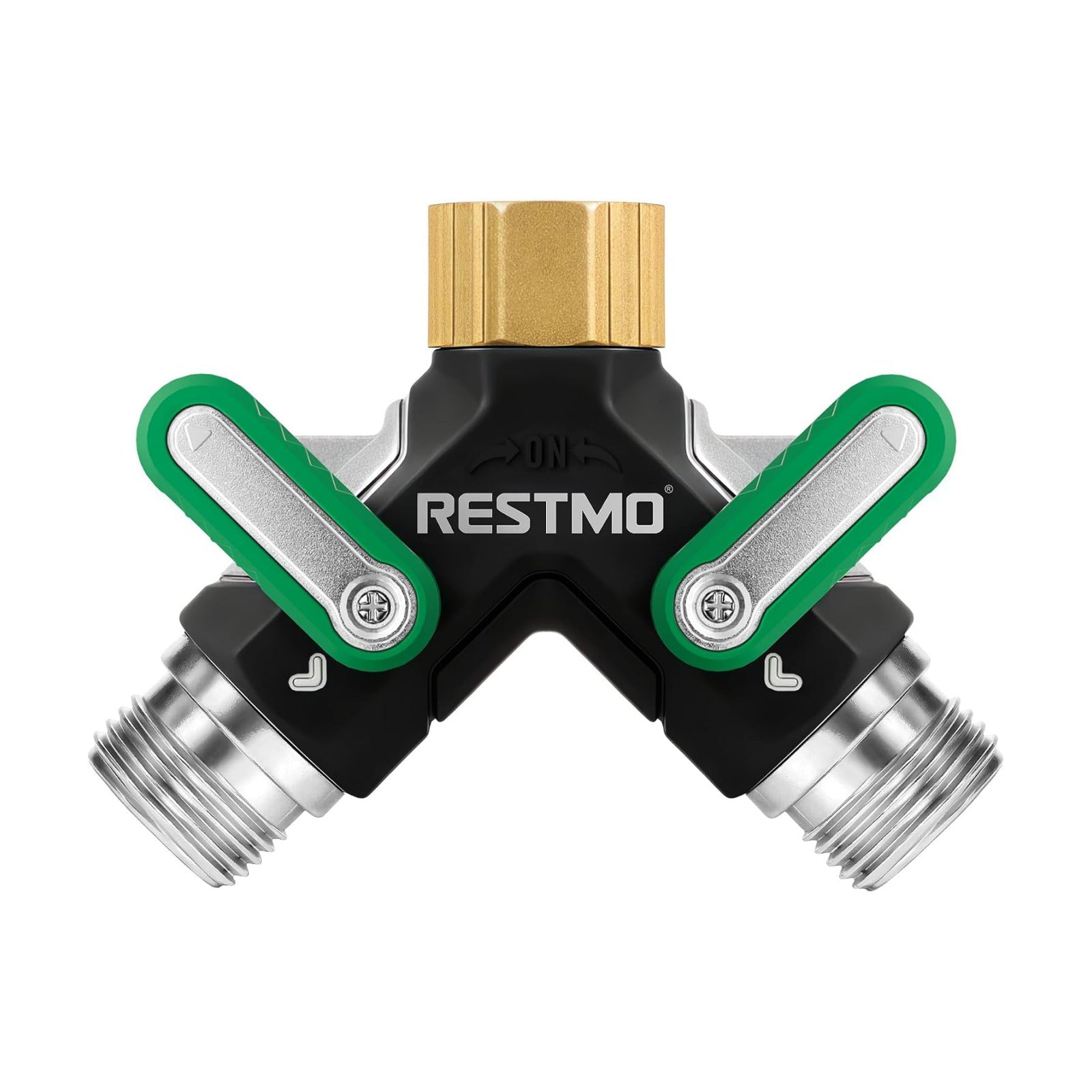 RESTMO 2 Way Garden Hose Splitter Heavy Duty Full Metal Body | Full Flow Design with Oversized Ball Valve, Y Outdoor