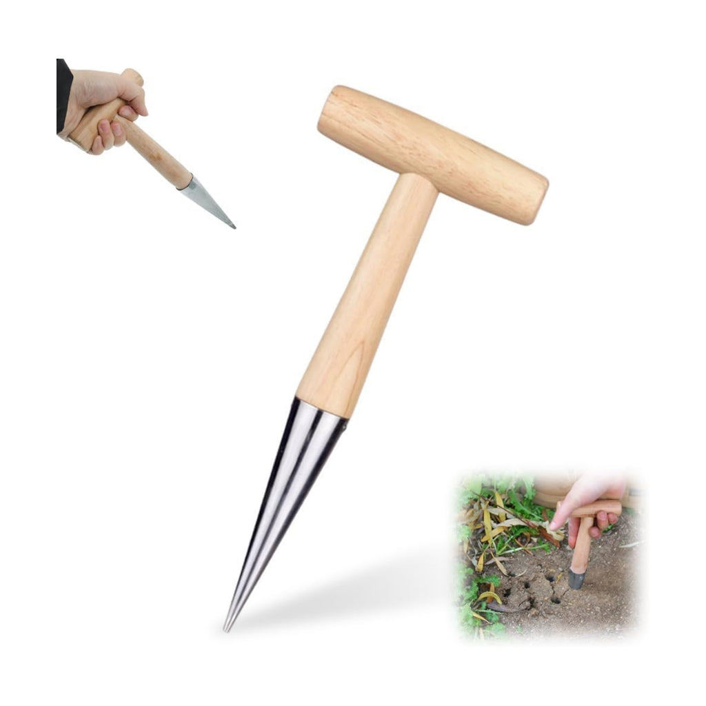 Hand Dibber, Seed Dibber, Garden Dibber, Dibber Garden Tool, Galvanized Alloy Head, Bulb Planter for Planting Flowers Tulips Daffodils Dahlias