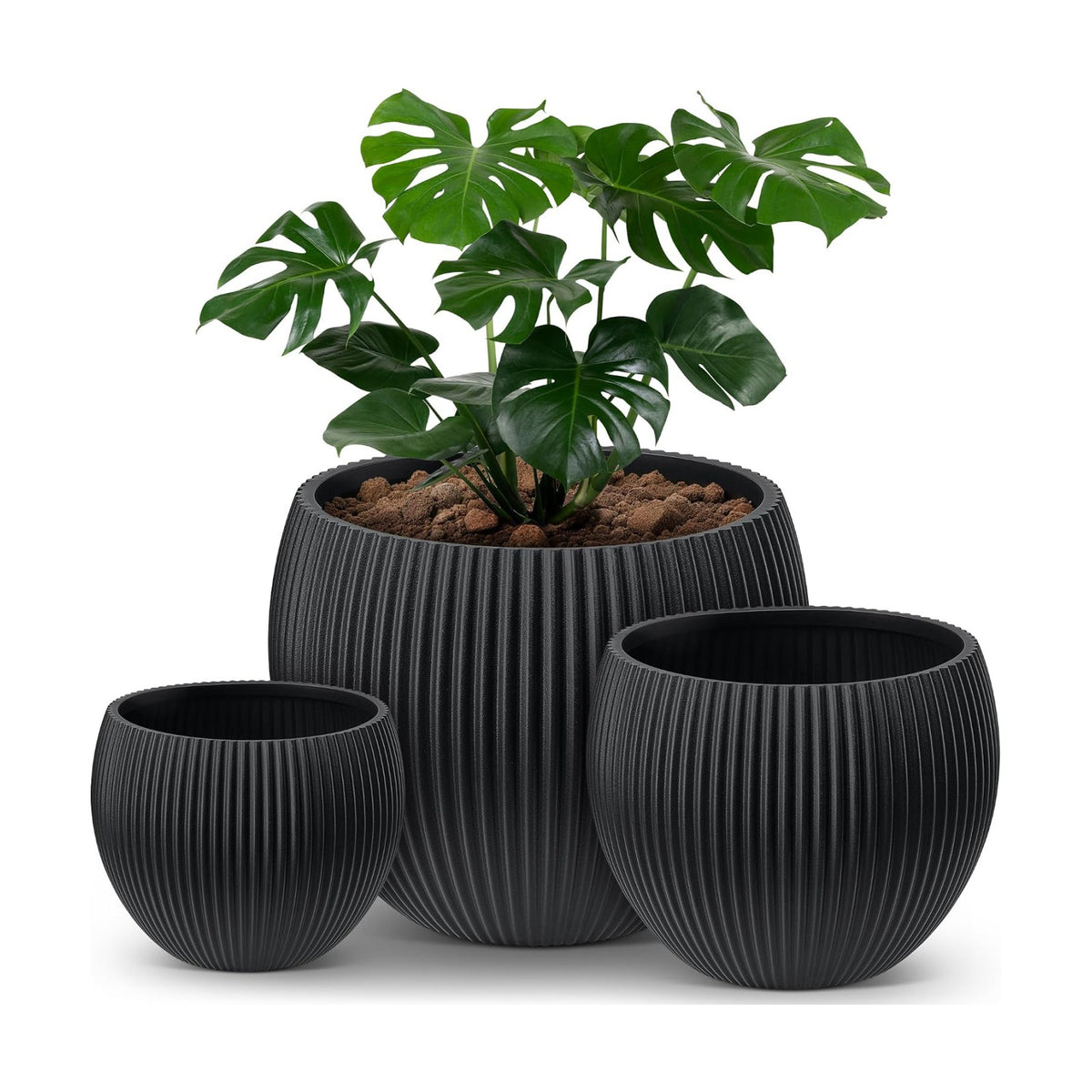 homenote 14.5/12/9.7 Inch Large Plastic Flower Pots with Drainage (3 Pcs)