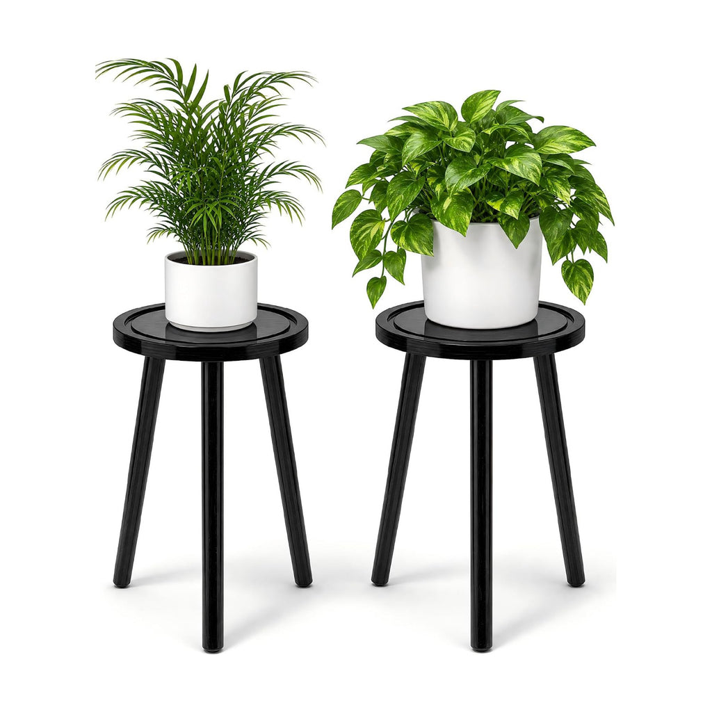 2-Pack Wood Plant Stands Indoor, 16.7" Tall Plant Stand Outdoor Mid-Century Plant Stool, Single Plant Table Modern Small Round Side/End Table for Living Room, Balcony, Office(Black)