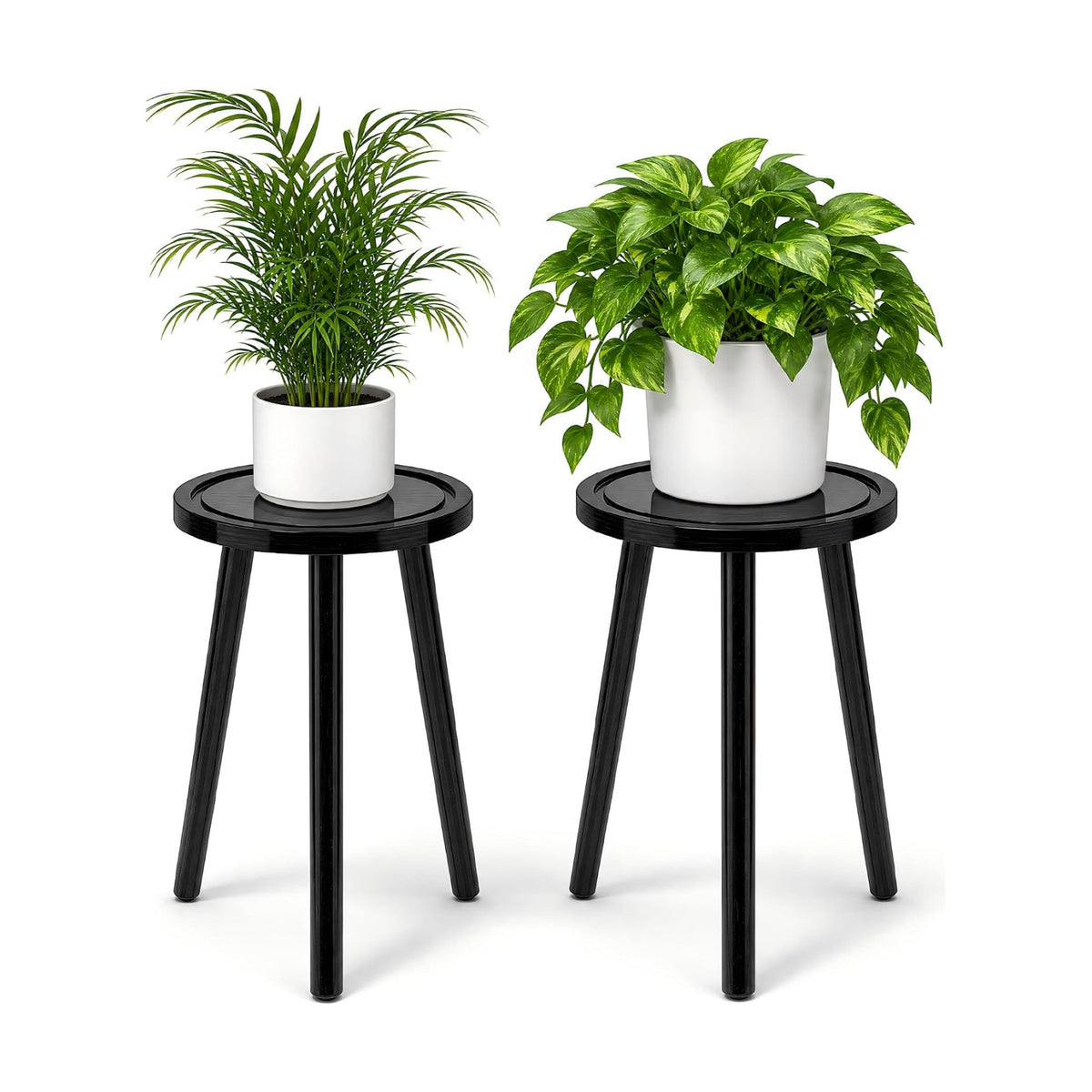 2-Pack Wood Plant Stands Indoor, 16.7" Tall Plant Stand Outdoor Mid-Century Plant Stool, Single Plant Table Modern Small Round Side/End Table for Living Room, Balcony, Office(Black)