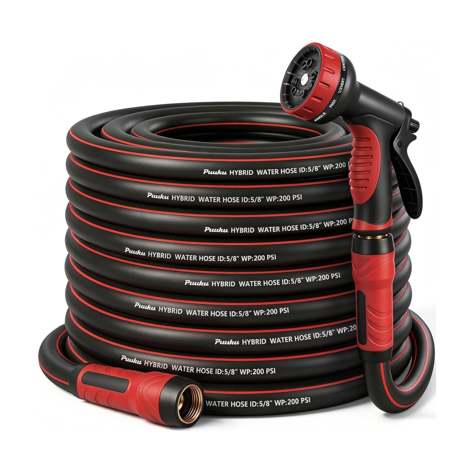 Garden Hose 50ft x 5/8", NON-EXPANDABLE Heavy Duty Hose with Nozzle | 10 Function Spray Nozzle, No Kink, Leakproof