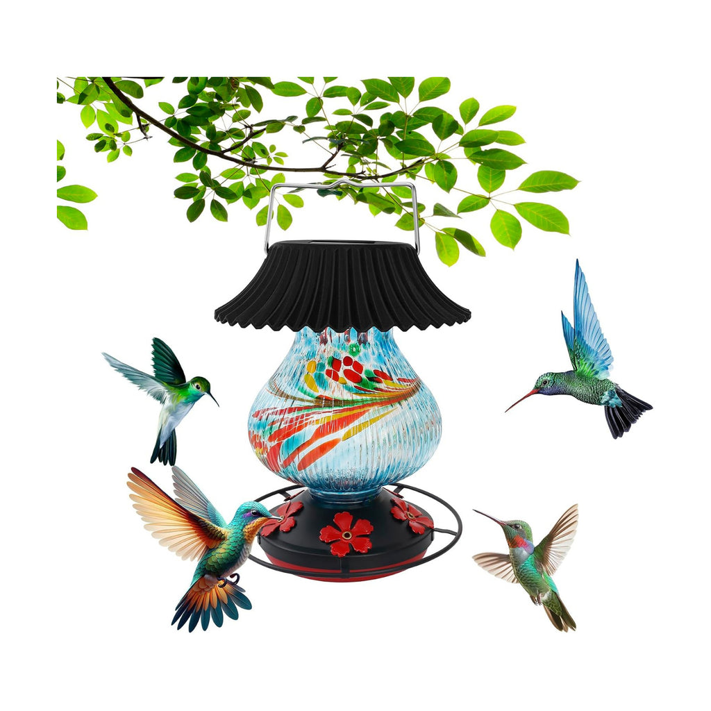 Solar Hummingbird Feeder, Hand Blown Glass Multicolor Night Lights