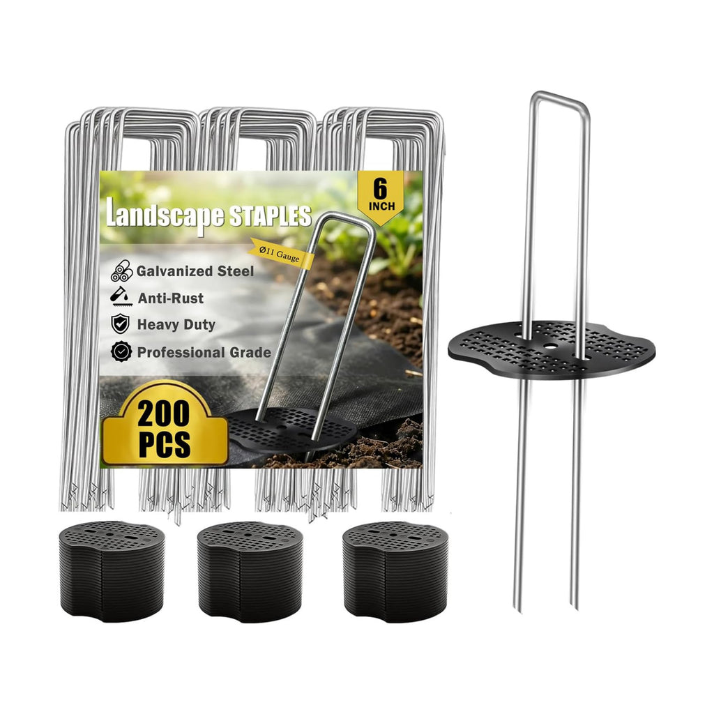 200 Pack Landscape Staples Garden Stakes 6 Inch 11 Gauge Galvanized Landscape Fabric Pins Anti-Rust Landscape Spike