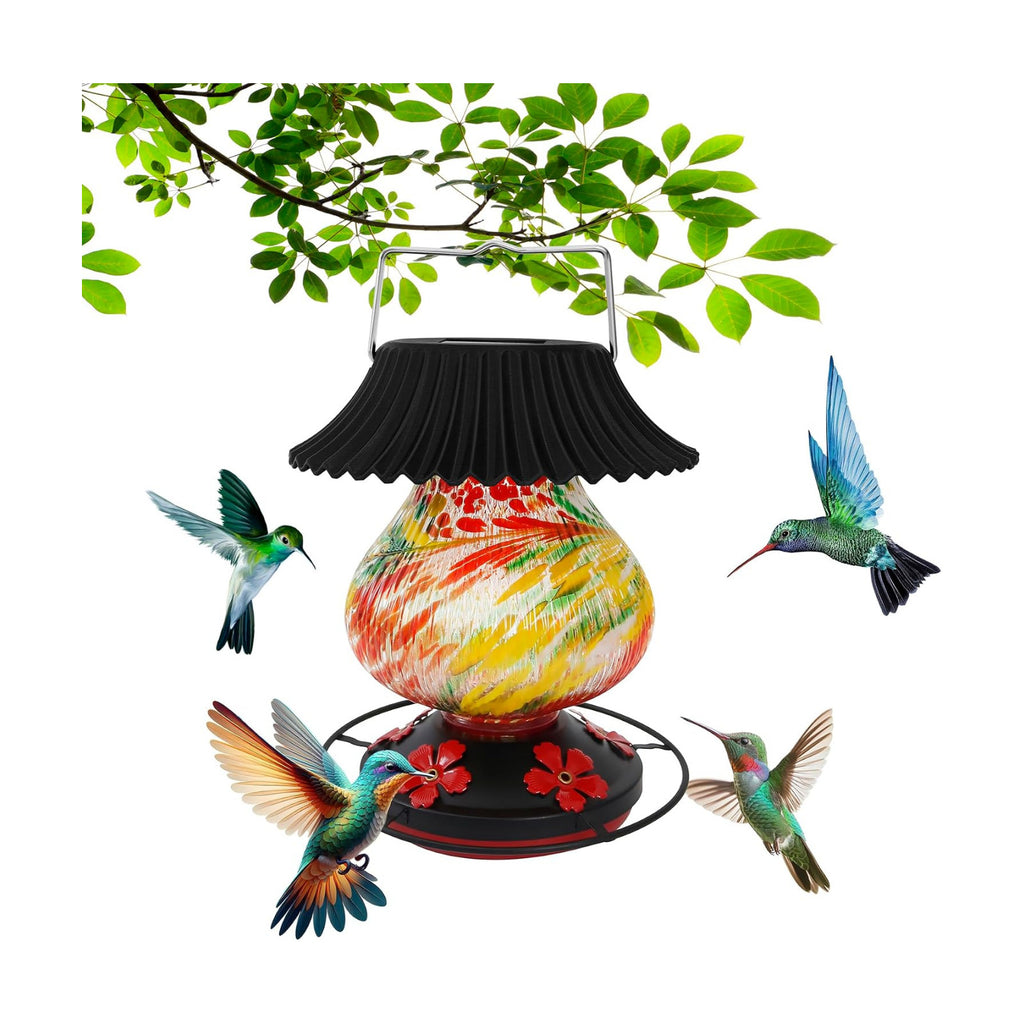 Solar Hummingbird Feeder, Hand Blown Glass Multicolor Night Lights