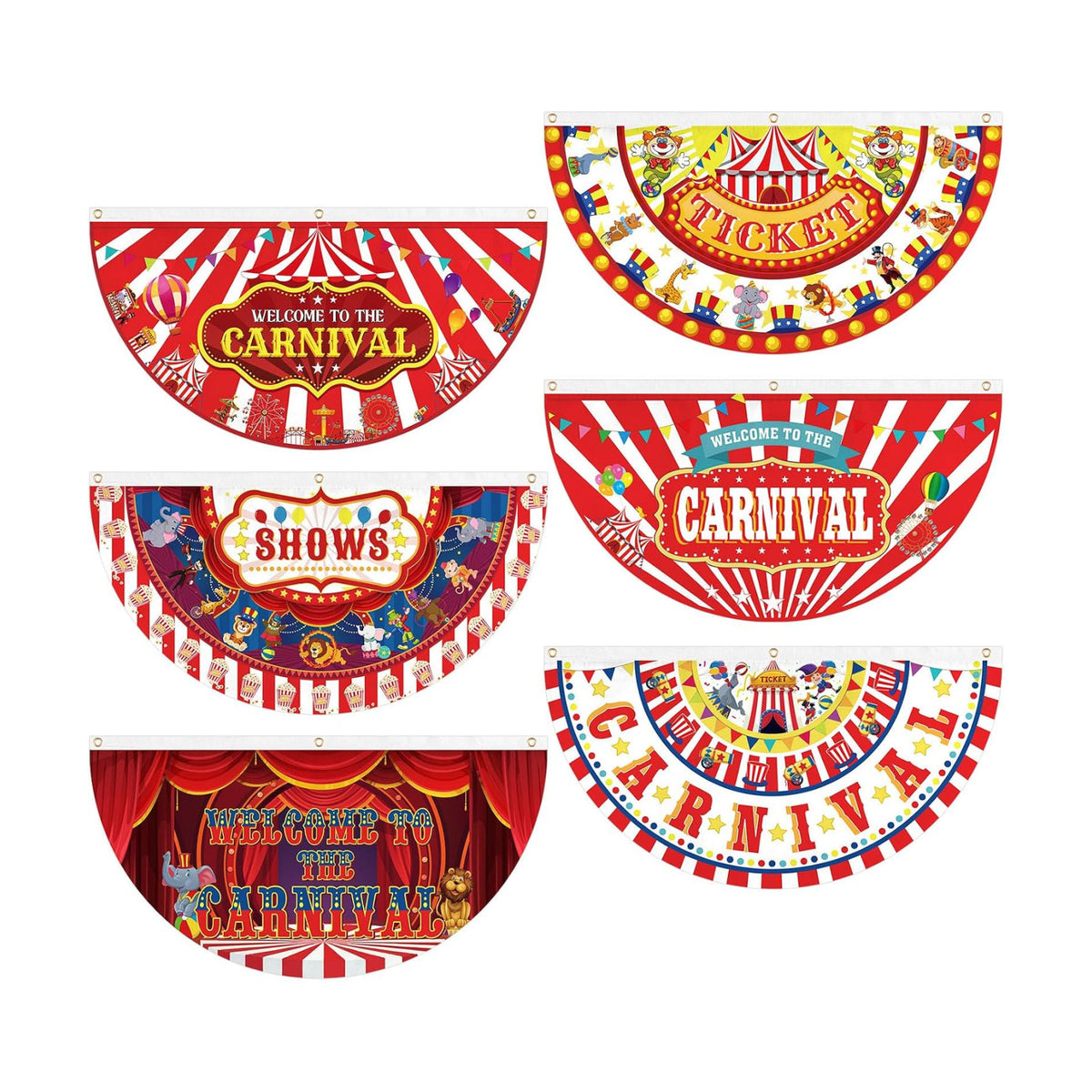 6 Pcs Halloween Circus Carnival Decor Bunting Welcome Carnival Half Banner