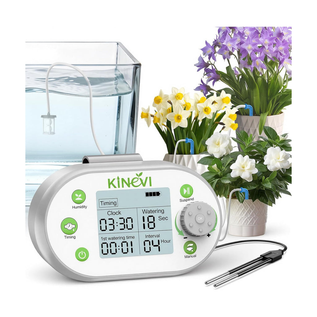 Automatic Plant Waterer for 15 Pots, Indoor Drip Irrigation Kit | Programmable Water Timer with Smart Humidity Sensor